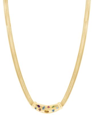 Multi-Gemstone and Diamond (1/20 ct. t.w.) Necklace in Gold Over Silver
