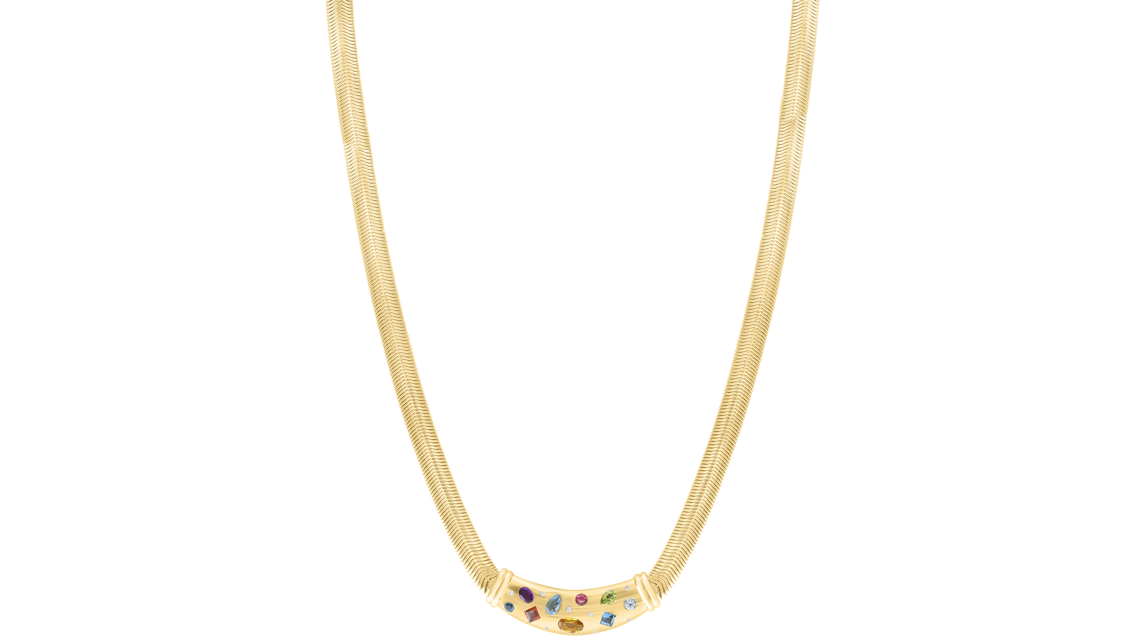 Effy Collection Multi-Gemstone And Diamond (1/20 ct. t.w.) Necklace in Gold Over Silver