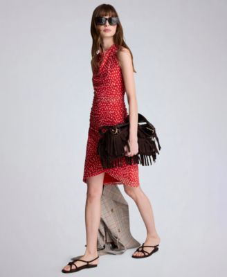 Women's Cowl Neck Polka Dot Side Asymmetrical Mini Dress