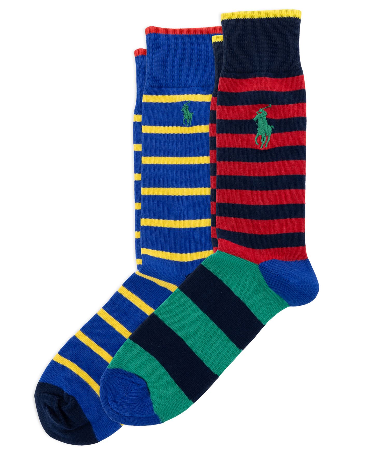 Носки Stripes для мужчин, средней высоты, 2 шт. — Polo Ralph Lauren, цвет: Красный / Зелёный — фото 1