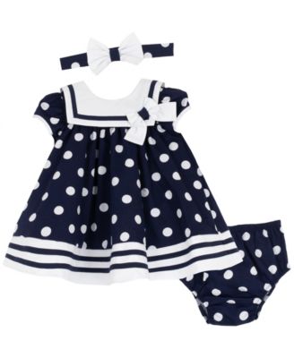 Baby Girls' Nautical Dot Round Neck Dress