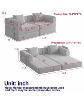 Chenille Convertible Sofa Bed with Storage Pockets & Cushions