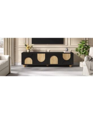 Streamdale Farmhouse TV Stand for 75" TVs, Cream Media Console, Black, 69.6"W