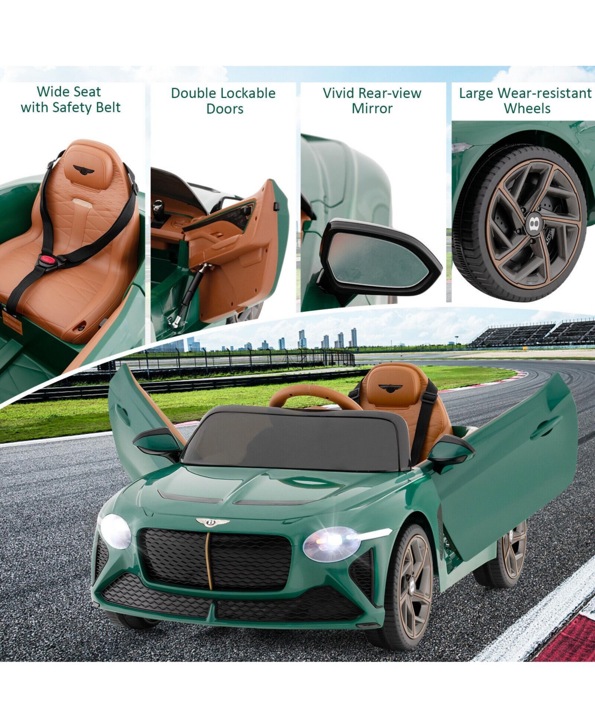 Hongge Kids Licensed Bentley Bacalar Ride On Car with Remote Control and Led Lights