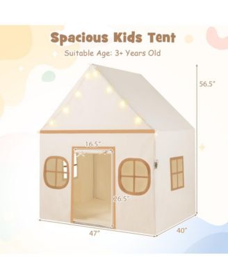 Kids Indoor Play Tent with Windows Star Lights Mat and Storage Pockets