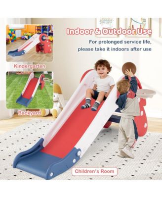 Kids Folding Slide and Climber Playset with Basketball Hoop and Indoor Outdoor Fun