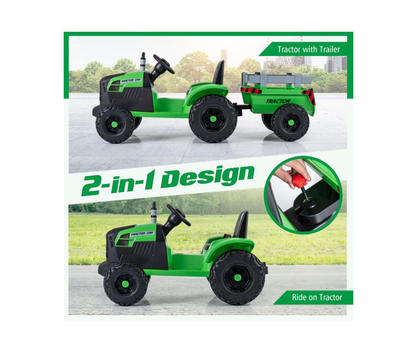 Детская игрушка HONGGE 24V Ride-On Tractor with Detachable Trailer and Remote Control, от 3 лет, цвет: Зелёный — фото 6