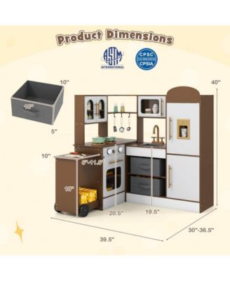 Kids Corner Wooden Play Kitchen with Lights Sounds Retractable Countertop and Storage