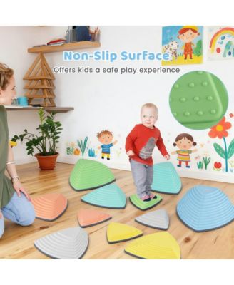 Kids Balance Stepping Stones Set of Eleven with Anti Slip Design and Creative Obstacle Play