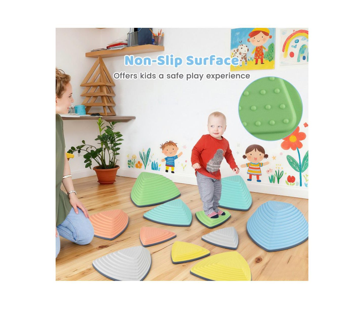 Детские игрушки HONGGE Balance Stepping Stones Anti-Slip Obstacle Course Set, 11-Piece, Ages 3+ — фото 5
