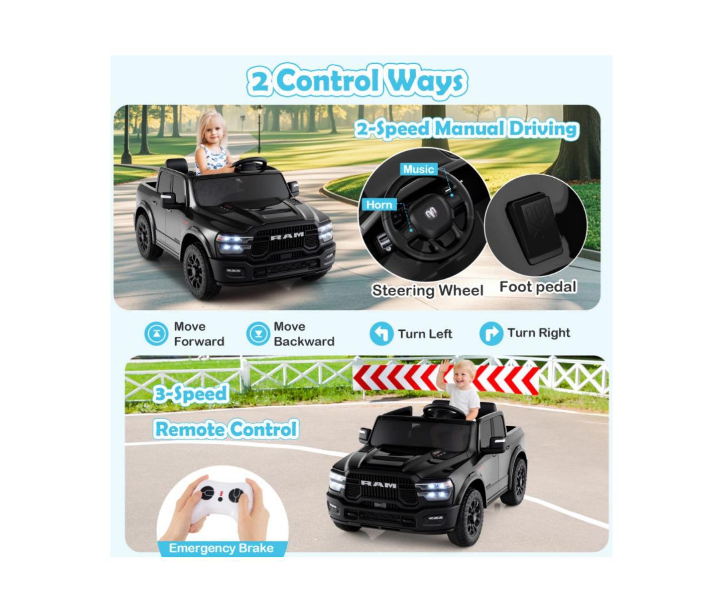 Детская игрушка HONGGE Rebel 24V Two-Seater Ride-On Truck with Remote Control, Ages 3-10, цвет: Чёрный — фото 7