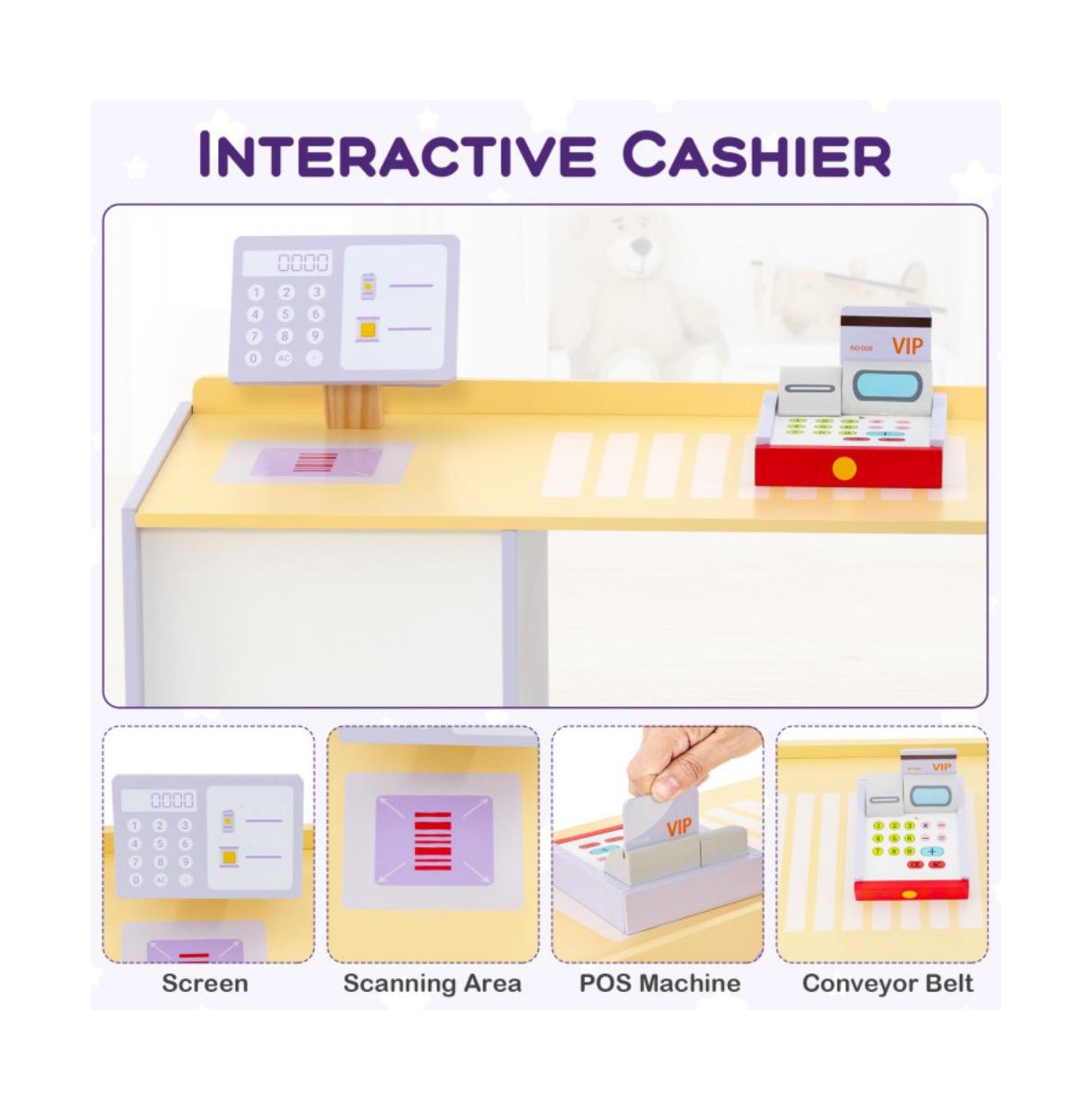 Hongge Kids Wooden Supermarket Play Set with Checkout Counter