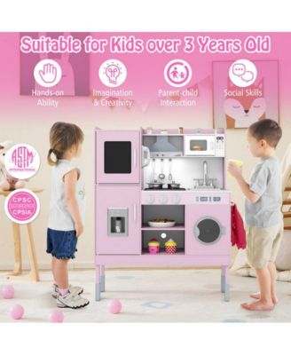 Kids Play Kitchen with Range Hood Ice Maker and Telephone