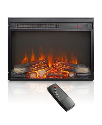 23 inch electric fireplace insert, ultra thin heater with log set & realistic flame, remote control with timer, overheating protection
