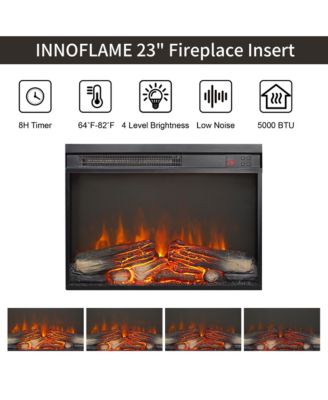 23 inch electric fireplace insert, ultra thin heater with log set & realistic flame, remote control with timer, overheating protection