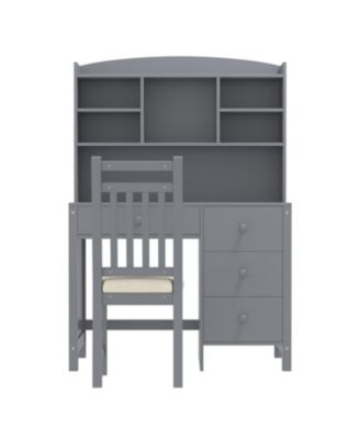  Vintage Home Desk & Chair Set w/ Bookshelf & Drawers - Gray