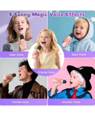 Mini Karaoke Machine for Kids Portable Bluetooth Speaker with 2 Wireless Microphones LED Lights Christmas Birthday Gift Toys Pink