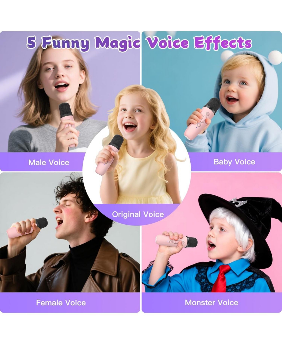 ZealSound Mini Karaoke Machine for Kids Portable Bluetooth Speaker with 2 Wireless Microphones Led Lights Christmas Birthday Gift Toys Pink