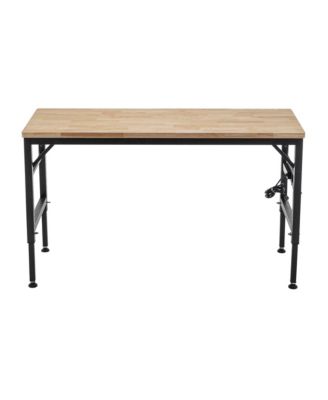 Adjustable Height Workbench, 60" Rubber Wood Top with Power Outlets, 2000 lbs Capacity