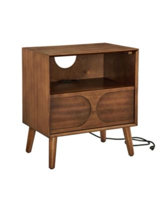 Mid Century Modern Nightstand with USB & Drawer Walnut