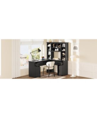 L-Shaped Desk w/ Cabinets, Drawers, Shelves & Flip-Up Storage