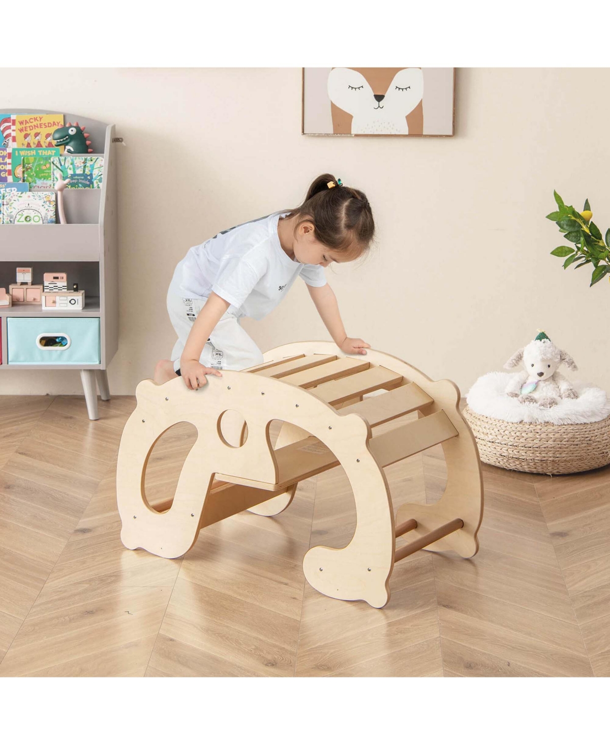 2-in-1 Rocking Horse Arch for Kids with Rocker Arch Climber Comfortable Backrest