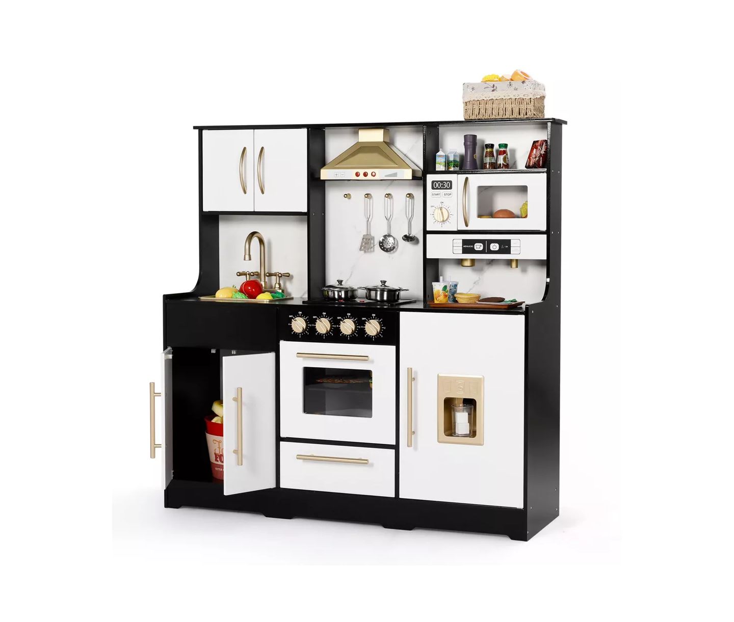 Детский игровой набор Kinder King Wooden Play Kitchen Playset, 9-Piece, Ages 3+, цвет: Чёрный — фото 1