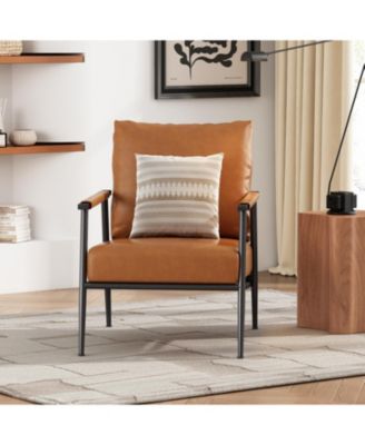 Streamdale Mid-Century Accent Chair with Brown Faux Leather