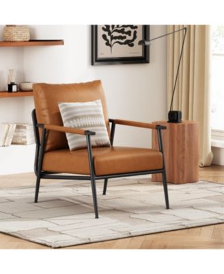 Streamdale Mid-Century Accent Chair with Brown Faux Leather