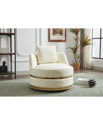 Swivel Accent Chair, Faux Leather Barrel Club Chair