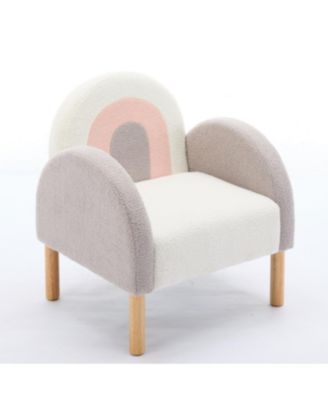Accent Chair Sofa, Toddler Fabric with Solid Wooden Frame,Rainbow Design