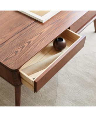 Solid Oak Wood Center Table with Storage, Walnut, 100 x 60 x 45 cm