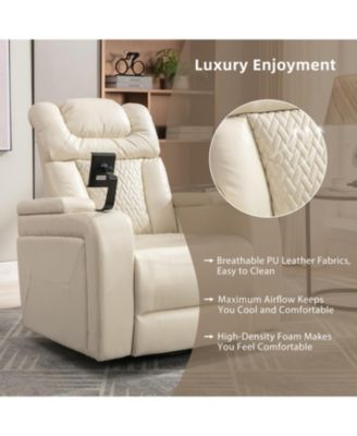 Swivel PU Leather Power Recliner w/ Tray USB Storage