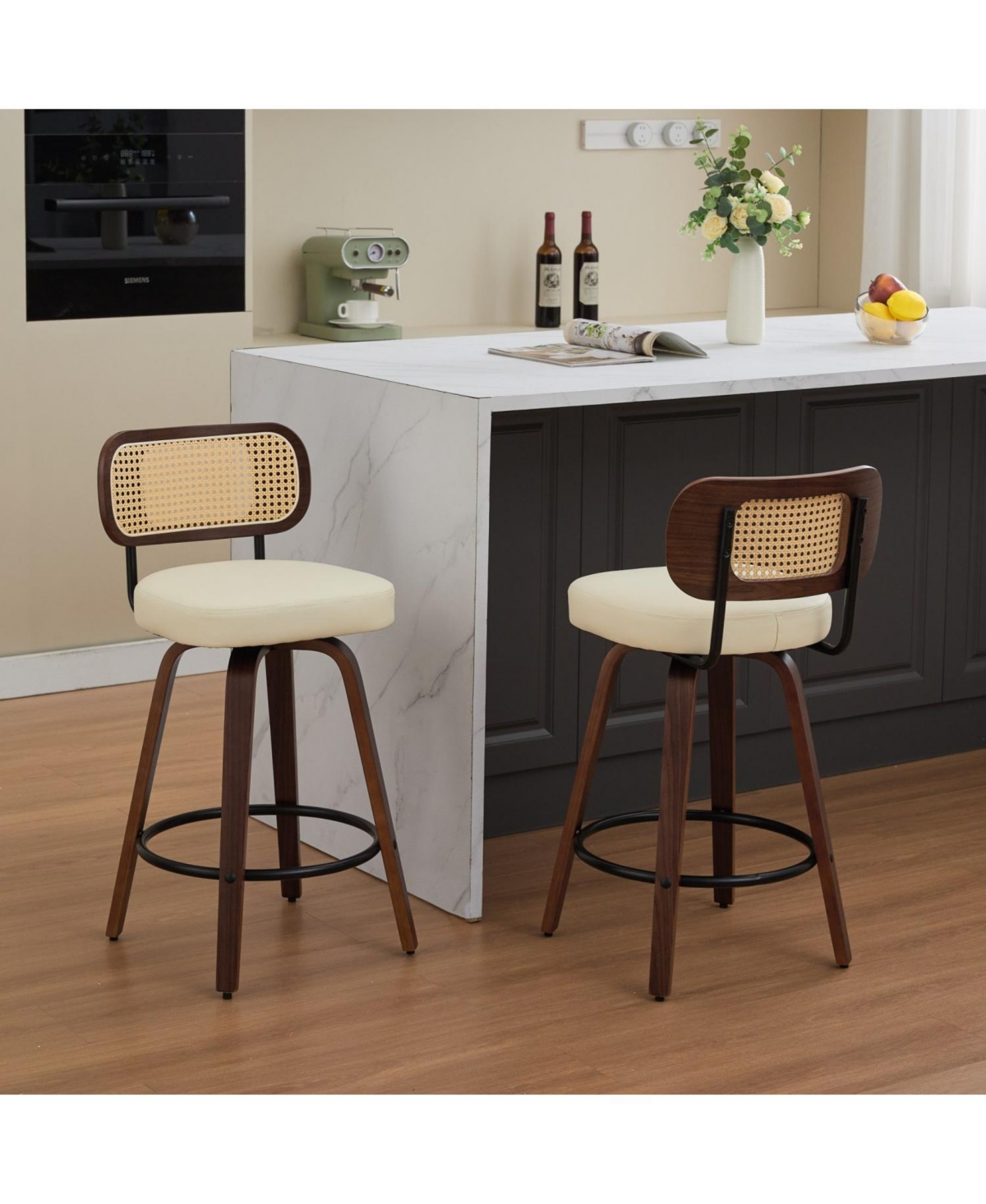 Streamdale Furniture Rattan Counter Height Swivel Bar Stools (Set of 2)