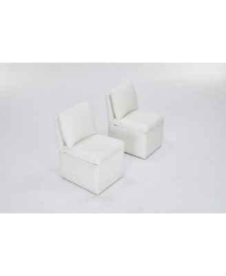 Linen Ivory Dining Chair with Casters & Storage (Set of 2)