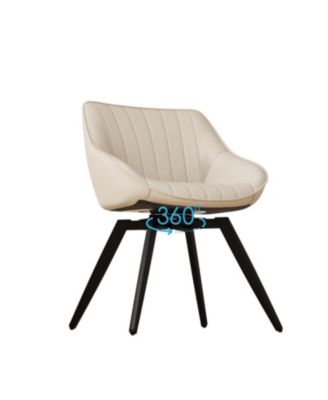 Beige PU Dining Chairs Black Metal Legs (Set of 2)