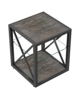 Modern End Table Nightstand - Glass & Wood
