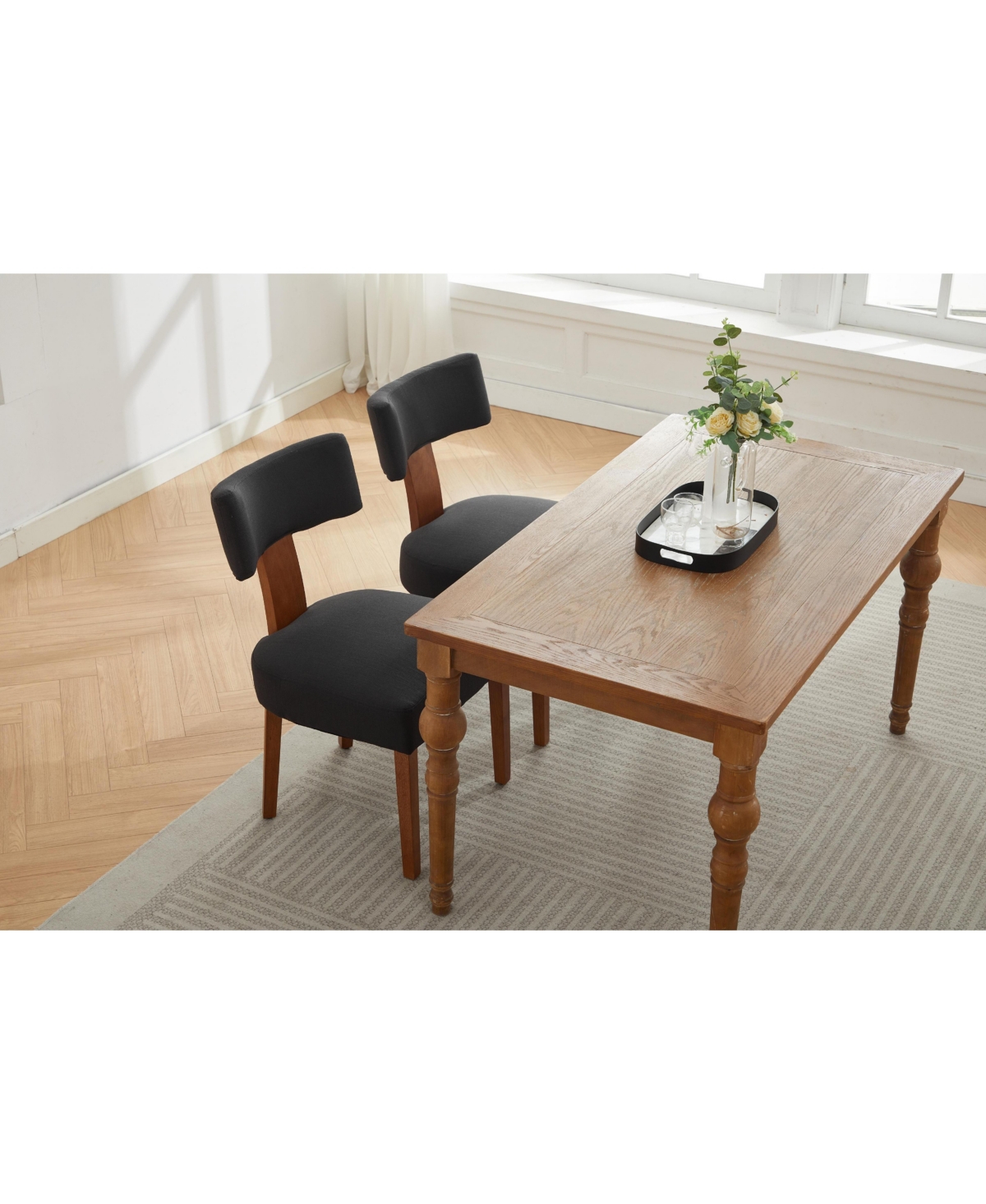 Streamdale Furniture Linen Fabric Armless Dining Chairs, Curved Back, Wood Legs, Black (Set of 2)