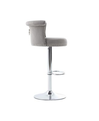  Velvet Bar Stool Set of 2, Adjustable Swivel, Silver Legs