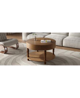 Modern Round Coffee Table with Storage - Walnut