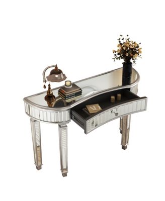 47" Half-Moon Mirrored Console Table - Silver Entryway Vanity