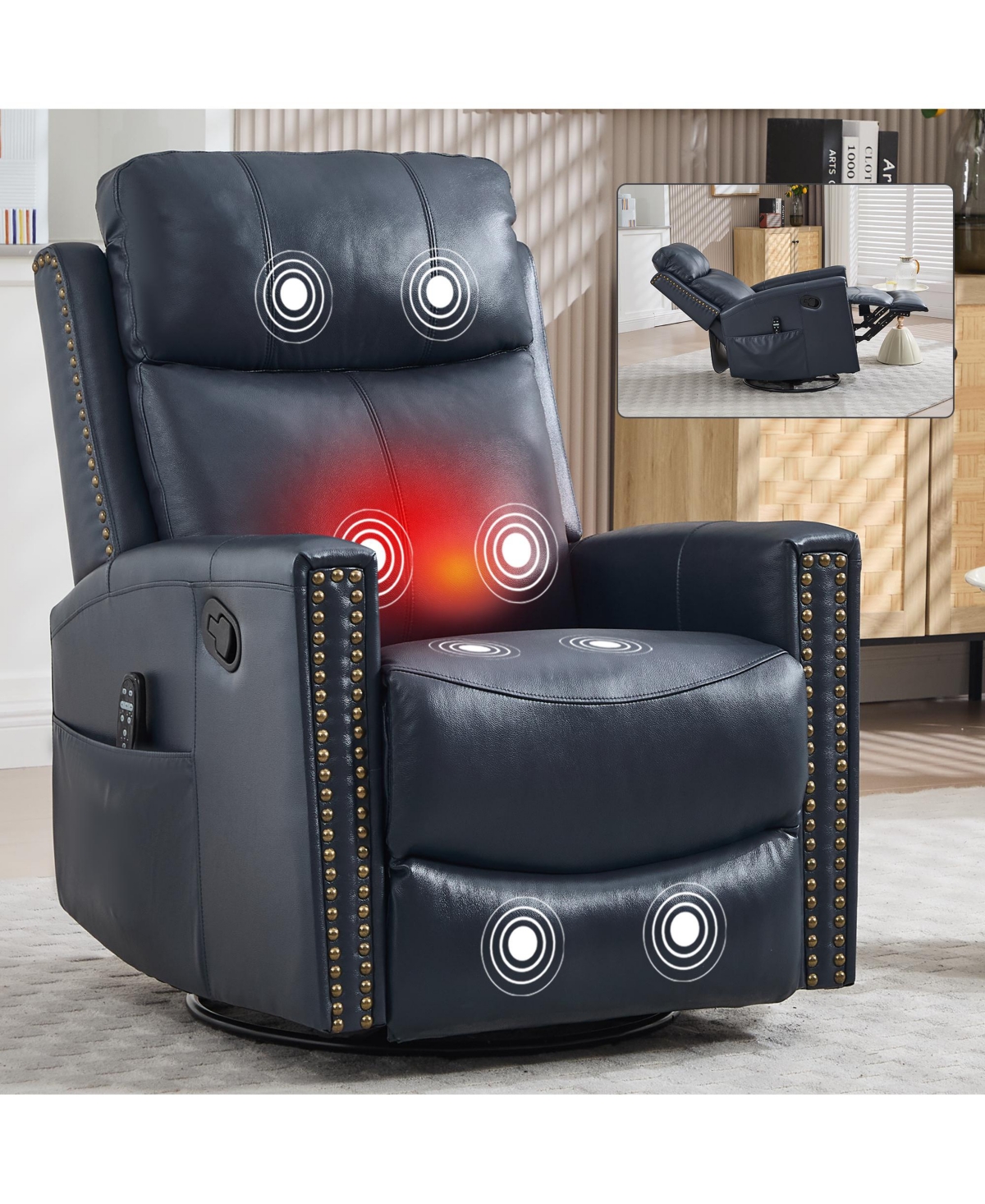 Streamdale Furniture Leather Heat Massage Rocker Swivel Recliner
