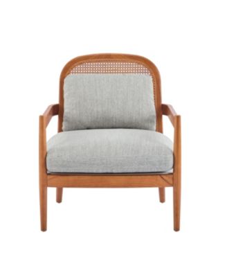 Mid-Century Modern Accent Chair - Walnut & Rattan, Grey-Green Cushion (Set of 2)