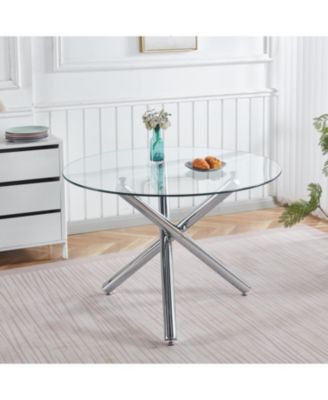  Chrome Glass Dining Table - Modern Kitchen/Living Room Table 110cm
