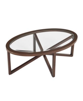 Modern Wood Base, Round Top Glass Coffee Table
