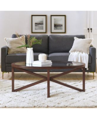 Modern Wood Base, Round Top Glass Coffee Table