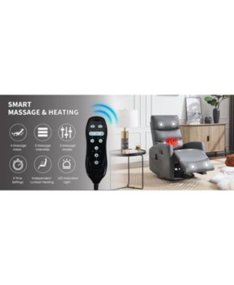 Heat Massage Rocker Recliner Chair, Swivel Fabric, Grey