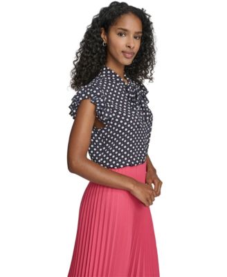 Women's Double Dot Tie Neck Top