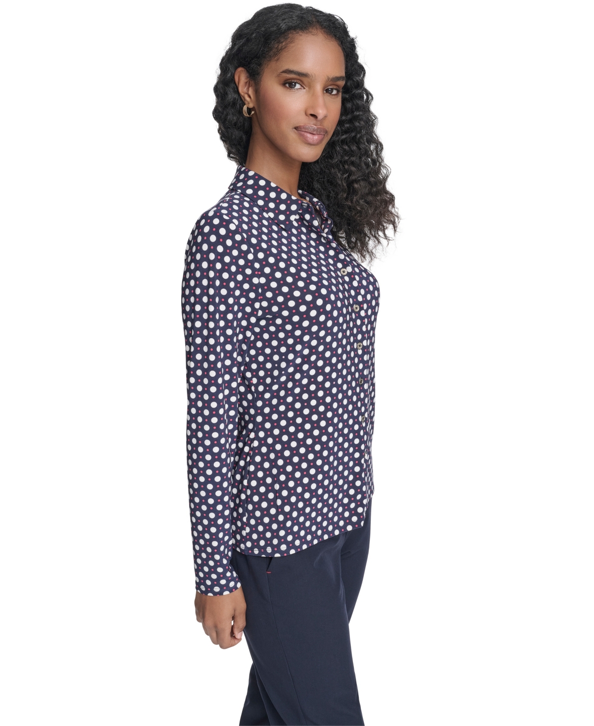 Tommy Hilfiger Women's Double Dot Long-Sleeve Button Down Shirt