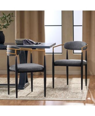 Modern Gold Accent Upholstered Dining Chairs (Set of 2)